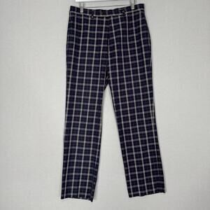 Carolina Herrera Dress Pant Mens 34 Navy Plaid Check Slim Fit Trousers Old Money